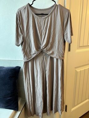Simple Wishes XL Women's Taupe Twist-Front Short Sleeve Dress